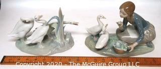 Lladro Porcelain Figurine of Goose Girl with Extra Geese