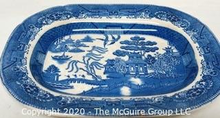 Antique Blue Willow Serving Dish or Platter. Measures approximately 11" x 8".  Made in England