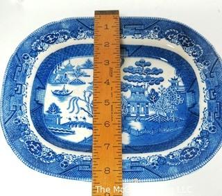 Antique Blue Willow Serving Dish or Platter. Measures approximately 11" x 8".  Made in England