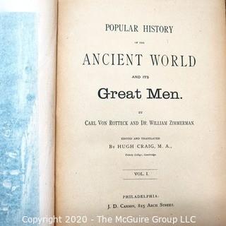 Set of Antique Leather Bound Books.  Includes Six Volume Set of Appletons' Cyclopedia of American Biography, 1886; and Popular History of the Ancient World and its Great Men by Carl Von Rotteck and Dr. William Zimmerman, 1878.