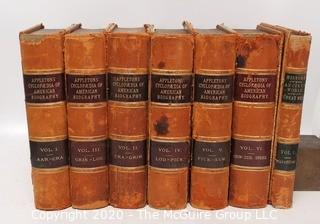 Set of Antique Leather Bound Books.  Includes Six Volume Set of Appletons' Cyclopedia of American Biography, 1886; and Popular History of the Ancient World and its Great Men by Carl Von Rotteck and Dr. William Zimmerman, 1878.