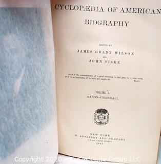 Set of Antique Leather Bound Books.  Includes Six Volume Set of Appletons' Cyclopedia of American Biography, 1886; and Popular History of the Ancient World and its Great Men by Carl Von Rotteck and Dr. William Zimmerman, 1878.