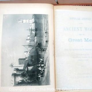 Set of Antique Leather Bound Books.  Includes Six Volume Set of Appletons' Cyclopedia of American Biography, 1886; and Popular History of the Ancient World and its Great Men by Carl Von Rotteck and Dr. William Zimmerman, 1878.