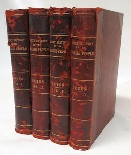 (4) Leather Bound Volume Set; A Short History of the English People by John Richard Green, 1903.