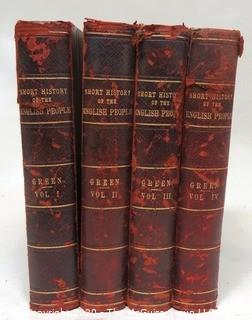 (4) Leather Bound Volume Set; A Short History of the English People by John Richard Green, 1903.