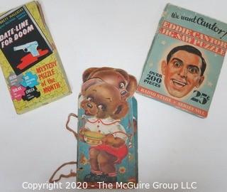 Two Vintage Jigsaw Puzzles in Boxes and One Children's Board Book 