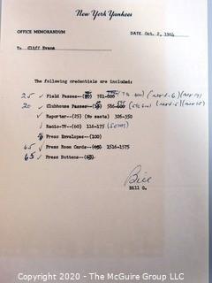 Working List of Those Seeking Press Credentials for 1964 World Series New York Yankees vs St Louis Cardinals. (Clifford Evans was in charge of assigning Press Credentials) Baseball Memorabilia 