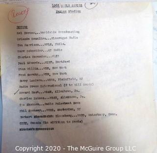 Working List of Those Seeking Press Credentials for 1964 World Series New York Yankees vs St Louis Cardinals. (Clifford Evans was in charge of assigning Press Credentials) Baseball Memorabilia 