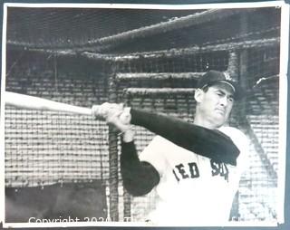 Original Black & White Photo of Ted Williams.  Baseball & Sports Memorabilia. 11 x 14" (Note: 1.5" tear on right edge)