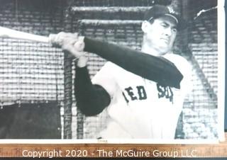 Original Black & White Photo of Ted Williams.  Baseball & Sports Memorabilia. 11 x 14" (Note: 1.5" tear on right edge)