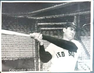 Original Black & White Photo of Ted Williams.  Baseball & Sports Memorabilia. 11 x 14" (Note: 1.5" tear on right edge)