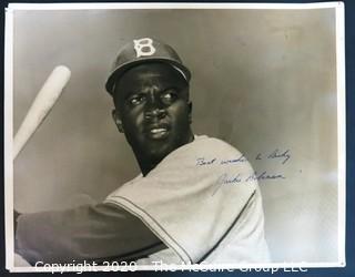 11 x 14" Original Black & White Photograph of Jackie Robinson, signed, with Personal Message "Best Wishes to Ricky". Baseball Memorabilia Autograph