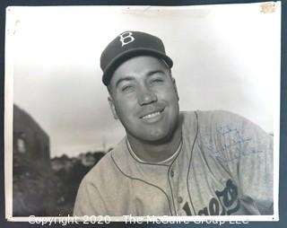 11 x 14" Original Black & White Signed Photo of Duke Snider, Brooklyn Dodgers. {Note: 1" tear above cap} Sports Baseball Memorabilia Autographs. 