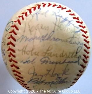 Updated (10/29) Signed 1962 Inaugural First Year New York Mets Team Ball, Spalding. List of 27 signatures provided from collection of Clifford Evans, print and broadcast journalist and sports editor of the TODAY show on NBC (period piece, excellent condition). Shows team name "Mets" in the "second sweet-spot"