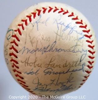 Updated (10/29) Signed 1962 Inaugural First Year New York Mets Team Ball, Spalding. List of 27 signatures provided from collection of Clifford Evans, print and broadcast journalist and sports editor of the TODAY show on NBC (period piece, excellent condition). Shows team name "Mets" in the "second sweet-spot"