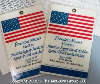 June 1974, President Nixon's Trip to Austria, Egypt, Saudi Arabia, Syria, Israel and Jordan: Includes Press Credentials of Clifford Evans, Events and Filed Pool Reports During the Trip. Political US Presidential Memorabilia 