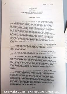 June 1974, President Nixon's Trip to Austria, Egypt, Saudi Arabia, Syria, Israel and Jordan: Includes Press Credentials of Clifford Evans, Events and Filed Pool Reports During the Trip. Political US Presidential Memorabilia 