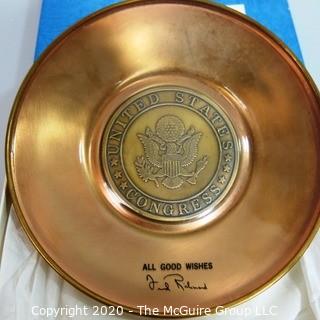 Brass or Copper Bowl with Insignia, Gift of Fred Richmond, Member of Congress, New York.  New in Box.  Political Congressional Memorabilia