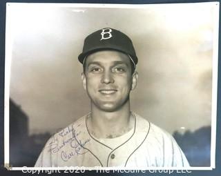 Signed Black & White Photograph of Carl Erskin, Brooklyn Dodgers, with Personal Message "To Ricky, Best Wishes". Measures approximately 14 x 11".  Baseball Memorabilia Autograph