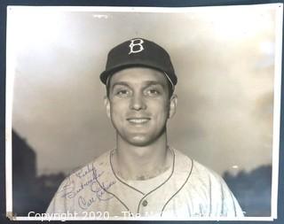 Signed Black & White Photograph of Carl Erskin, Brooklyn Dodgers, with Personal Message "To Ricky, Best Wishes". Measures approximately 14 x 11".  Baseball Memorabilia Autograph