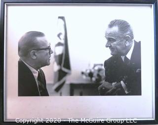 Signed Black & White Framed Photo of Clifford Evans with President Lyndon B. Johnson. Measures approximately 12" x 15. US Presidential Memorabilia.