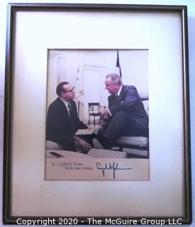 Signed Framed Photo of journalist Clifford Evans Meeting U.S. with President Lyndon B. Johnson, Signed. Measures approximately 13" x 15". US Presidential Political Memorabilia 