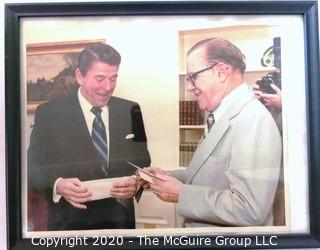 Framed Photo of Clifford Evans with President Ronald Reagan. Measures approximately 12" x 9". US Presidential Memorabilia