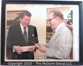 Framed Photo of Clifford Evans with President Ronald Reagan. Measures approximately 12" x 9". US Presidential Memorabilia