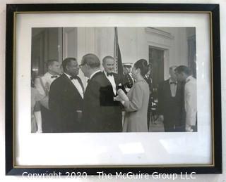 Framed Black & White Photo of LBJ White House Reception Line. Measures approximately 12" x 15".  US Presidential Political Memorabilia.