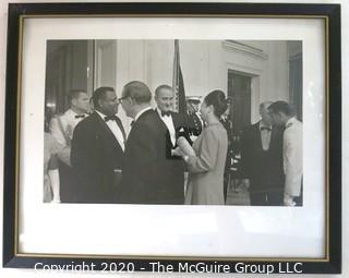 Framed Black & White Photo of LBJ White House Reception Line. Measures approximately 12" x 15".  US Presidential Political Memorabilia.