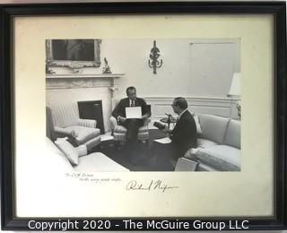 Framed Photo of Clifford Evans Meeting with President Richard Nixon , Signed. Measures approximately 19" x 15". US Presidential Memorabilia