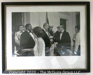 Framed Black & White Photo of Clifford Evans at LBJ White House Reception. Measures approximately 15" x 12".