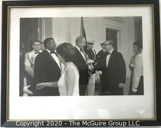 Framed Black & White Photo of Clifford Evans at LBJ White House Reception. Measures approximately 15" x 12".