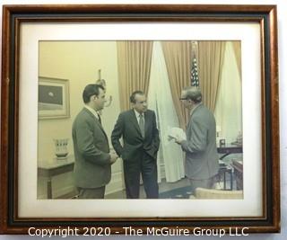 Framed Color Photo of Clifford Evans Meeting President Nixon in the Oval Office. Third person is Press Secretary Ron Zeigler. Measures approximately 18" x 15".  US Presidential Political Memorabilia