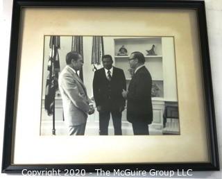 Framed Photo of Clifford Evans Conversing with President Richard Nixon in the Oval Office.  Third person unidentified.  Measures approximately 18" x 16".   US Presidential Political Memorabilia