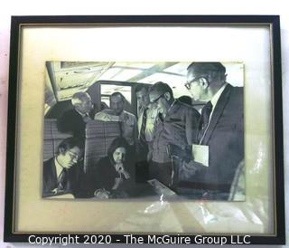 Original Framed Black & White Photo of Henry Kissinger, Clifford Evans, Helen Thomas, Dick Cheney and Ron Zeigler on board aircraft.  Measures approximately 18" x 15".   US Presidential Political Journalism Memorabilia