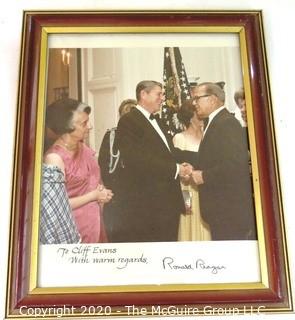 Signed Framed Photo of Clifford Evans at Official Visit of Indira Ghandi to Reagan White House.  US Presidential Political Memorabilia.  