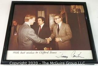 Signed Framed Photo of Clifford Evans Greeting President Jimmy Carter.   US Presidential Political Memorabilia