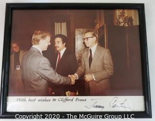 Signed Framed Photo of Clifford Evans Greeting President Jimmy Carter.   US Presidential Political Memorabilia