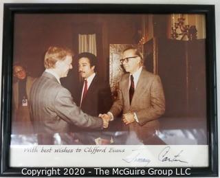 Signed Framed Photo of Clifford Evans Greeting President Jimmy Carter.   US Presidential Political Memorabilia