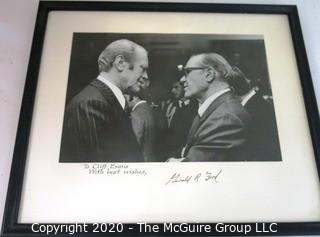 Photo: Black and White: Framed Photo of Gerald Ford and Clifford Evans; signed by the President.  Measures approximately 13" x 11".   US Presidential Political Memorabilia