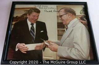 Signed Framed Photo of President Reagan and Clifford Evans.  Measures approximately 9" x 10".  US Presidential Political Memorabilia