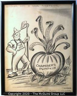 Framed Original Mockup of Later Printed Political Cartoon - Wittiker Chambers - Pumpkin Papers by Anne B Mergen for Cox News Chain, 1948. Measures approximately 12" x 15". Signed original art by the artist.(from the personal collection of Clifford Evans, journalist)