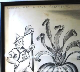 Framed Original Mockup of Later Printed Political Cartoon - Wittiker Chambers - Pumpkin Papers by Anne B Mergen for Cox News Chain, 1948. Measures approximately 12" x 15". Signed original art by the artist.(from the personal collection of Clifford Evans, journalist)