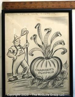 Framed Original Mockup of Later Printed Political Cartoon - Wittiker Chambers - Pumpkin Papers by Anne B Mergen for Cox News Chain, 1948. Measures approximately 12" x 15". Signed original art by the artist.(from the personal collection of Clifford Evans, journalist)