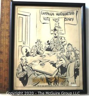 Framed Original Mockup of Later Printed Political Cartoon "Politico-Sweeney for Alderman" possibly by Dick Tornelo? for NEA Services, 1948. Measures approximately 12" x 10". Original art 1942(from the personal collection of Clifford Evans, journalist)