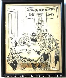 Framed Original Mockup of Later Printed Political Cartoon "Politico-Sweeney for Alderman" possibly by Dick Tornelo? for NEA Services, 1948. Measures approximately 12" x 10". Original art 1942(from the personal collection of Clifford Evans, journalist)