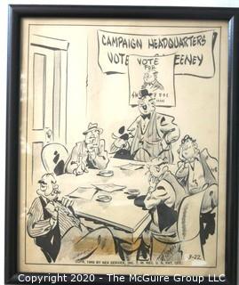 Framed Original Mockup of Later Printed Political Cartoon "Politico-Sweeney for Alderman" possibly by Dick Tornelo? for NEA Services, 1948. Measures approximately 12" x 10". Original art 1942(from the personal collection of Clifford Evans, journalist)