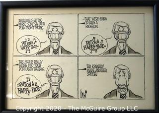 Framed Original Mockup of Later Printed Political Cartoon - "Carter - Kennedy Presidential Campaign by twice Pulitzer Prize winner Don Wright for The Washington Star, New York Times. Measures approximately 12" x 10". Signed original art by the artist.(from the personal collection of Clifford Evans, journalist)