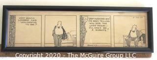 Framed Original Mockup of Later Printed Newspaper Cartoon - How Much Longer, 1950. Measures approximately 16" x 5". (from the personal collection of Clifford Evans, journalist)